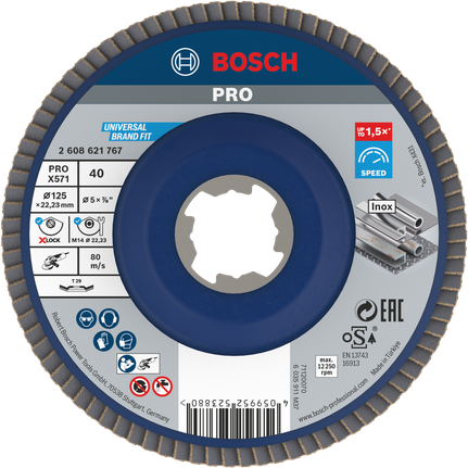 Bosch PRO X571 flap disk 125mm G40 X-Lock metal için.