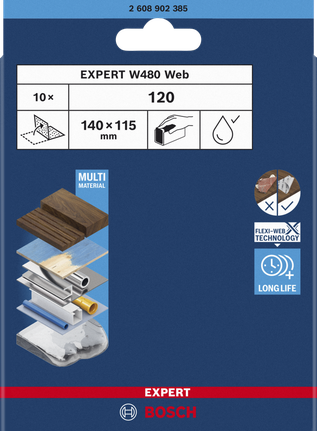Bosch EXPERT W480 Web 120 zımpara kağıtları 140×115 mm.