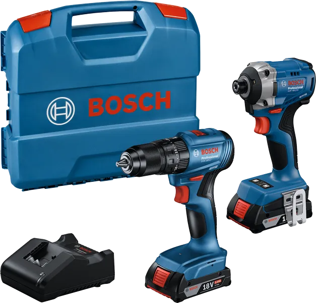 Bosch 18V matkap ve darbeli tornavida seti ve taşıma çantası.