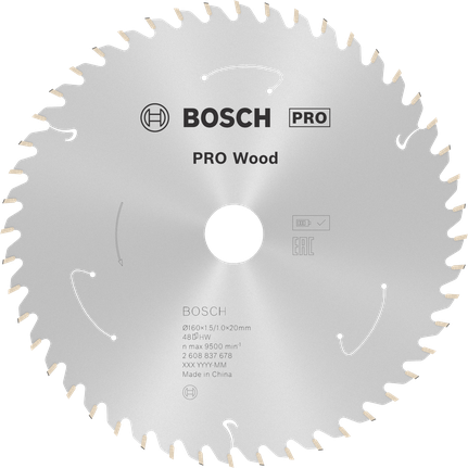 Bosch PRO Wood dairesel testere bıçağı 160mm T48 akülü aletler için.