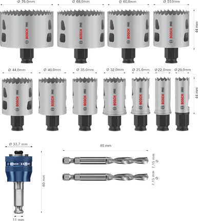 Bosch PRO Multi Material PC Plus Delik Testeresi Seti, 14 parça.