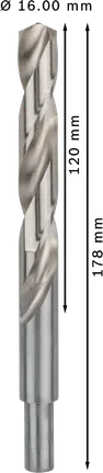 Bosch PRO Metal HSS-G 16 mm bükümlü matkap ucu, 120 mm çalışma uzunluğu.