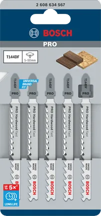 Bosch PRO Hardwood fast T144DF dekupaj testere bıçağı seti, 5 parça.