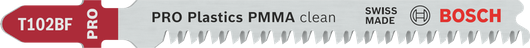 PMMA plastikte temiz kesimler için Bosch T102BF dekupaj testere bıçağı.