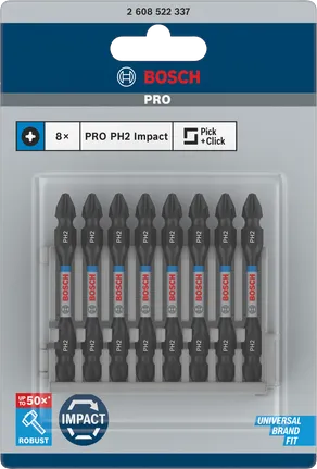 Bosch PRO PH2 65 mm çift taraflı darbeli matkap uçları 8 adet.