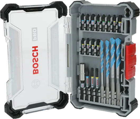 Bosch PRO Impact Karma Set 20 parça çeşitli uçlarla birlikte.