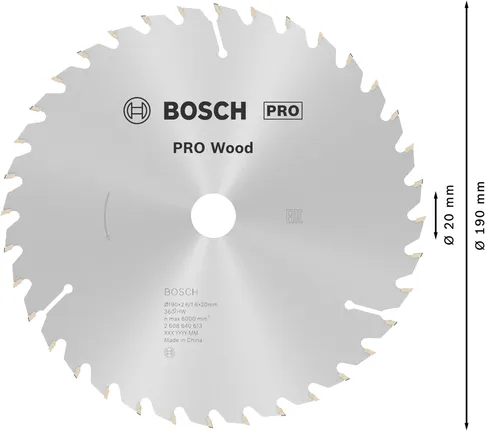 Bosch PRO Ahşap Daire Testere Bıçağı 190mm T36, hassas ahşap kesimi için.