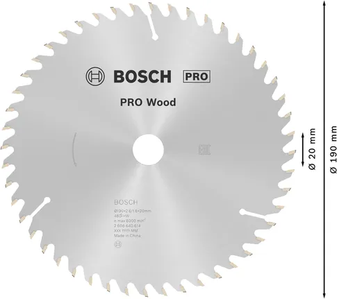 Bosch PRO Ahşap Daire Testere Bıçağı 190 mm, hassas kesimler için.