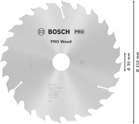 Bosch PRO Ahşap Daire Testere Bıçağı 210 mm T24, temiz ahşap kesimi için.