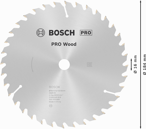 Bosch PRO Ahşap Daire Testere Bıçağı 184 mm, ahşap kesimi için.