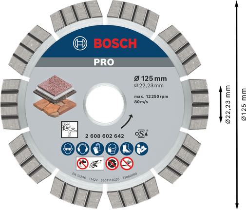 Bosch PRO Taş Elmas Diski 125 mm taş kesimi için.