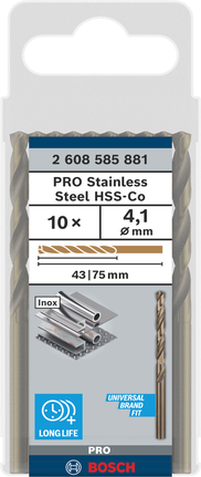 Bosch PRO Paslanmaz Çelik HSS-Co büküm matkap ucu 4.1 mm paket.