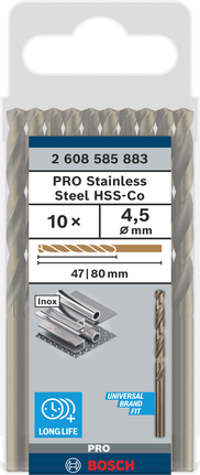 Bosch PRO Paslanmaz Çelik HSS-Co matkap ucu 4,5 mm, 10'lu paket.