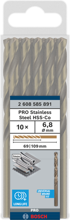 Bosch PRO Paslanmaz Çelik HSS-Co 6,8 mm matkap ucu paketi.