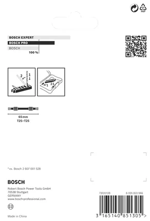 Bosch PRO çift uçlu T25 darbeli uçlar 65 mm 8 adet.