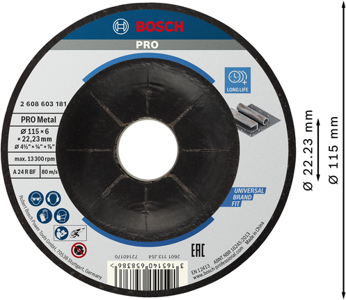 Bosch PRO Metal Bağlı Taşlama Diski 115 x 6 mm.