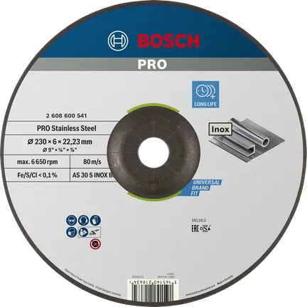 Bosch PRO paslanmaz çelik taşlama diski, 230 mm, Inox için.