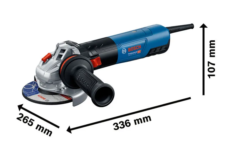 Ergonomik saplı Bosch GWS 20-125 SB açılı taşlama makinesi.