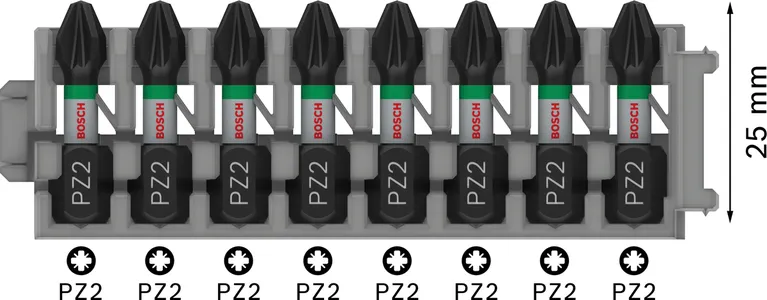 Bosch PRO Pozidriv Darbeli Matkap Ucu PZ2 25mm 8'li paket.