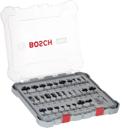 Bosch PRO Freze Ucu Karışık Seti 30 adet saklama kutusunda.
