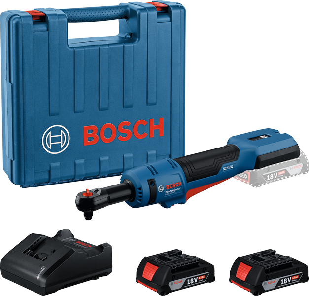 Bosch GRC 18V-60 akülü cırcır takımı pilleriyle birlikte.