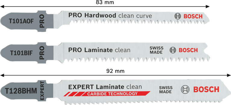 Bosch PRO Laminat Seti 15 adet dekupaj bıçağı ile temiz kesimler.