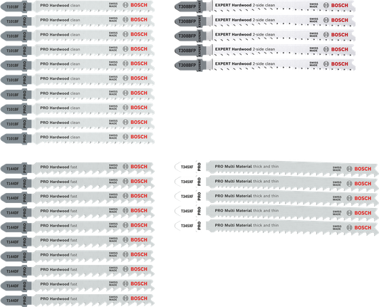 Bosch PRO Ahşap ve Metal Mutfak Tamir Seti, 30 parçalık dekupaj testere bıçağı.