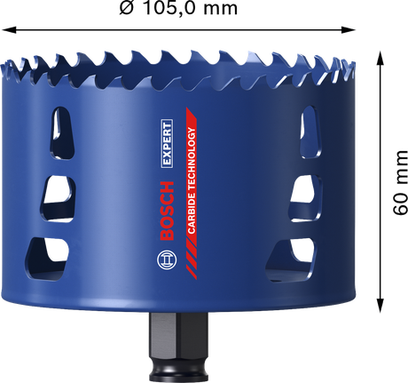 Bosch EXPERT Multi Material 105 mm karbür dişli delik testeresi.