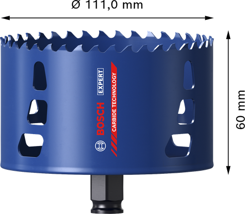 Bosch EXPERT Multi Material 111 mm karbür dişli delik testeresi.
