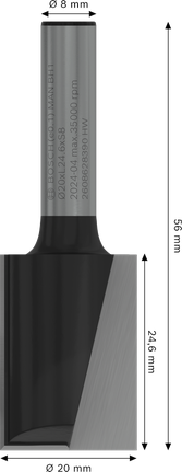 Bosch PRO Freze Düz Ucu 20mm, 8mm sap için iki kanallı.