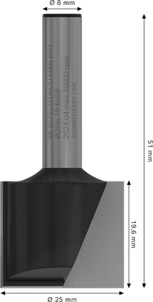 Bosch PRO Freze Düz Ucu iki kanallı 25mm çapında.
