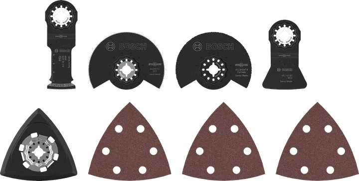 Bosch Tadilat Bıçak Seti 8 parça çok amaçlı aletlerde zımparalama ve kesme işlemleri için.