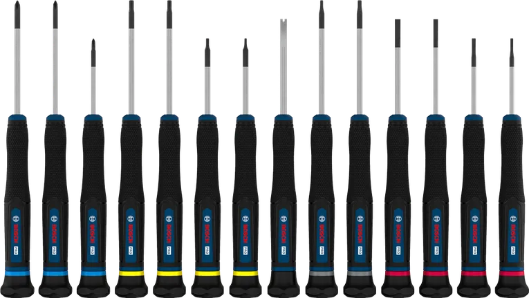 Bosch PRO Hassas Tornavida Seti, 14 parça, S2 şaftlı.