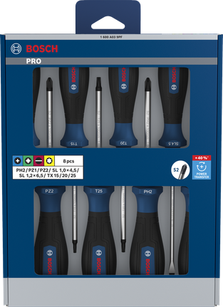 Bosch PRO 8 parçalı tornavida seti, S2 şaftlı.