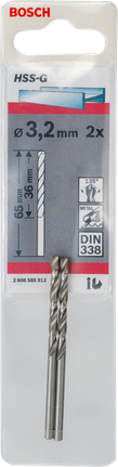 Bosch 3.2mm HSS-G metal drill bits 2-pack.