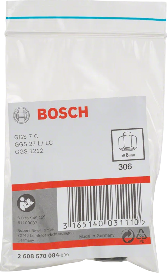 Bosch 6 mm collet with locking nut.