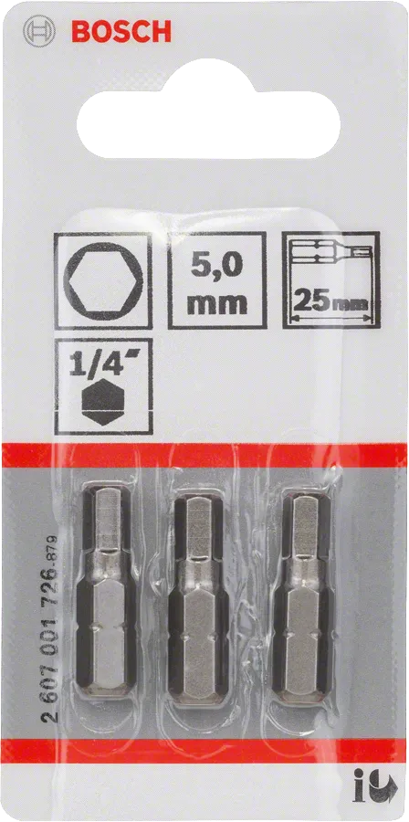 Bosch hex screwdriver bits 5mm 25mm pack of 3.
