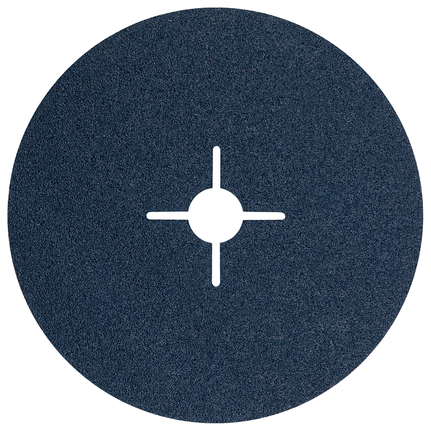 Bosch fiber sanding disc with cross-shaped center hole.