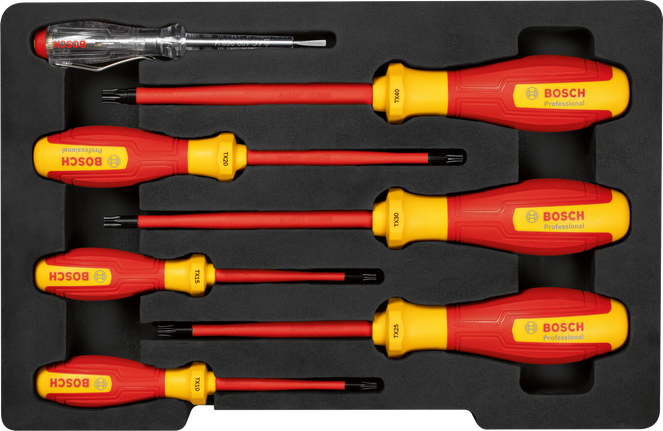 Bosch VDE screwdriver set TX 7 pcs for electrical work.