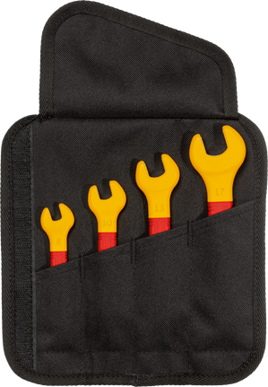 Bosch VDE spanner set in open black pouch.