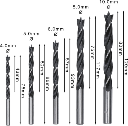 Bosch PRO Wood Brad Point Drill Bit Set, 5 sizes.