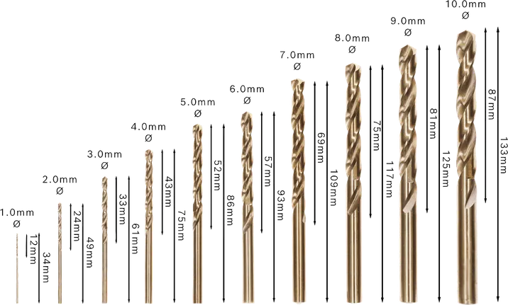 Bosch PRO HSS-Co drill bit set 10 pcs, various sizes.