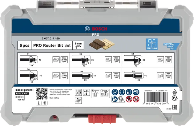 Bosch PRO router bit trim and edging set 8 mm 6 pcs.