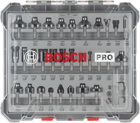 Bosch PRO router bit 30-piece set.
