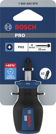 Bosch PRO Stubby Screwdriver PH3 x 25 mm with S2 steel blade.