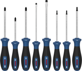 Bosch PRO Screwdriver Set 8 pcs with color-coded handles.