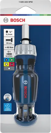 Bosch stubby bit ratchet screwdriver with 6 bits in handle.