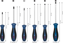 Bosch 6-piece screwdriver set with chrome vanadium shafts.