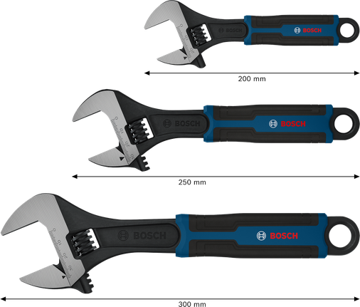 Bosch adjustable wrench set 150 200 250 mm 3 pieces.