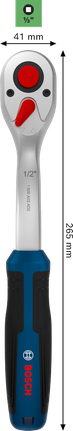 Bosch 1/2 inch ratchet with 72 teeth, chrome vanadium.